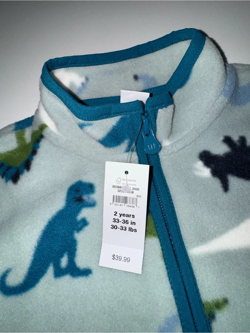 GAP Toddler Boys Dinosaur Fleece Zip Sweatshirt Jacket 2T